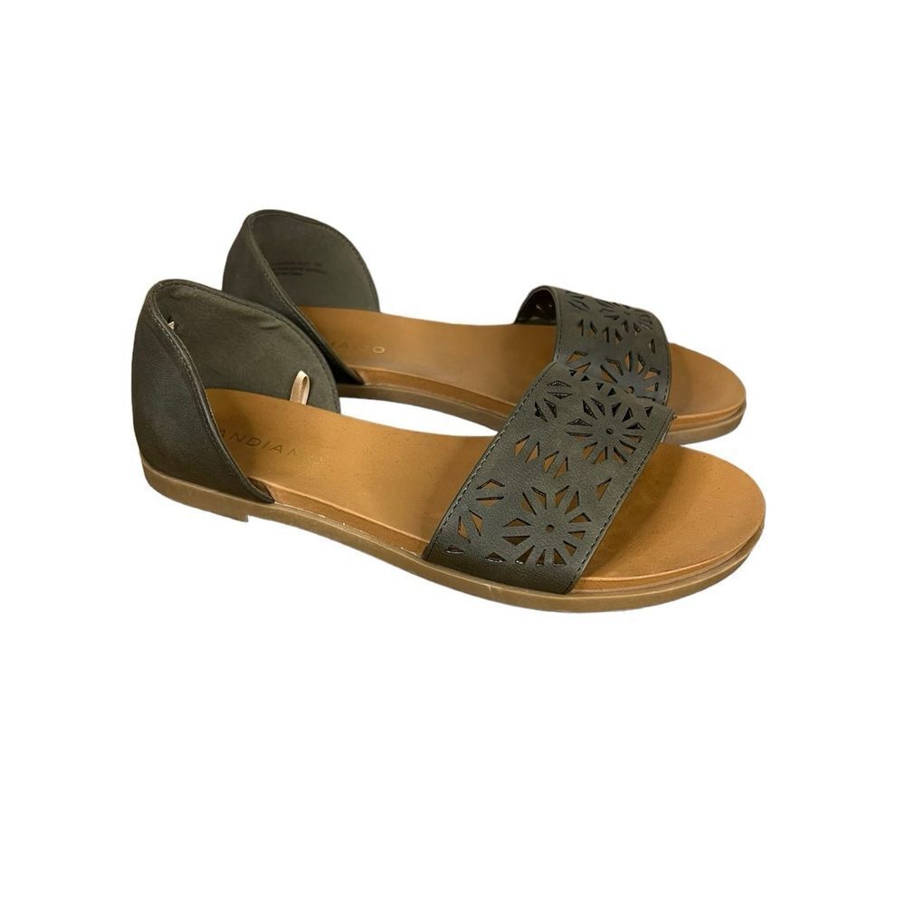 Andiamo D'Orsay Open Toe Slip On Flat‎ Sandal Womens 7W Olive Green Perforated